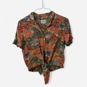 Size M Orange Cropped Hawaiian Shirt